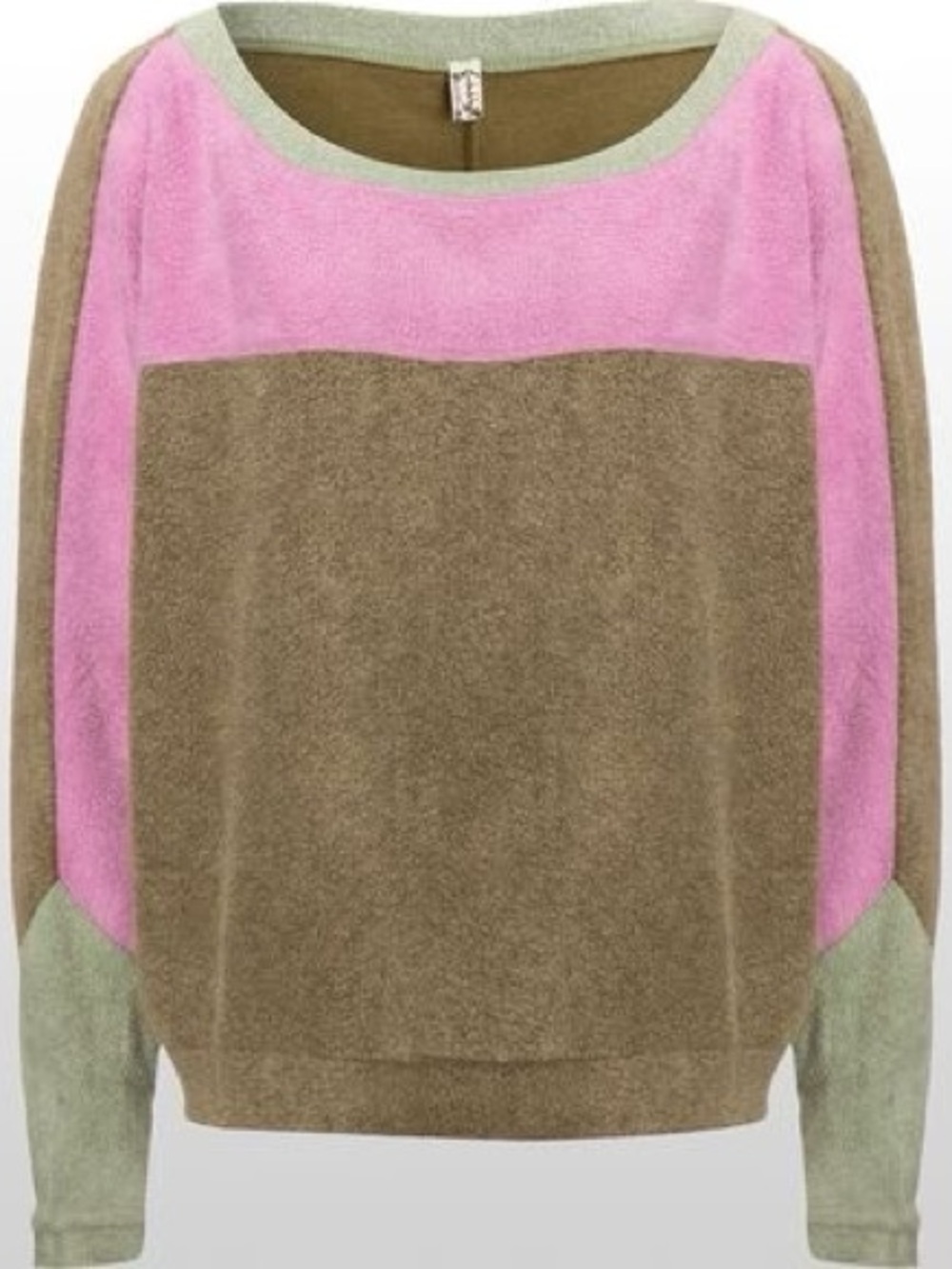 Free People Olive, Pink & Mint Off-the-Shoulder Sherpa Sweater